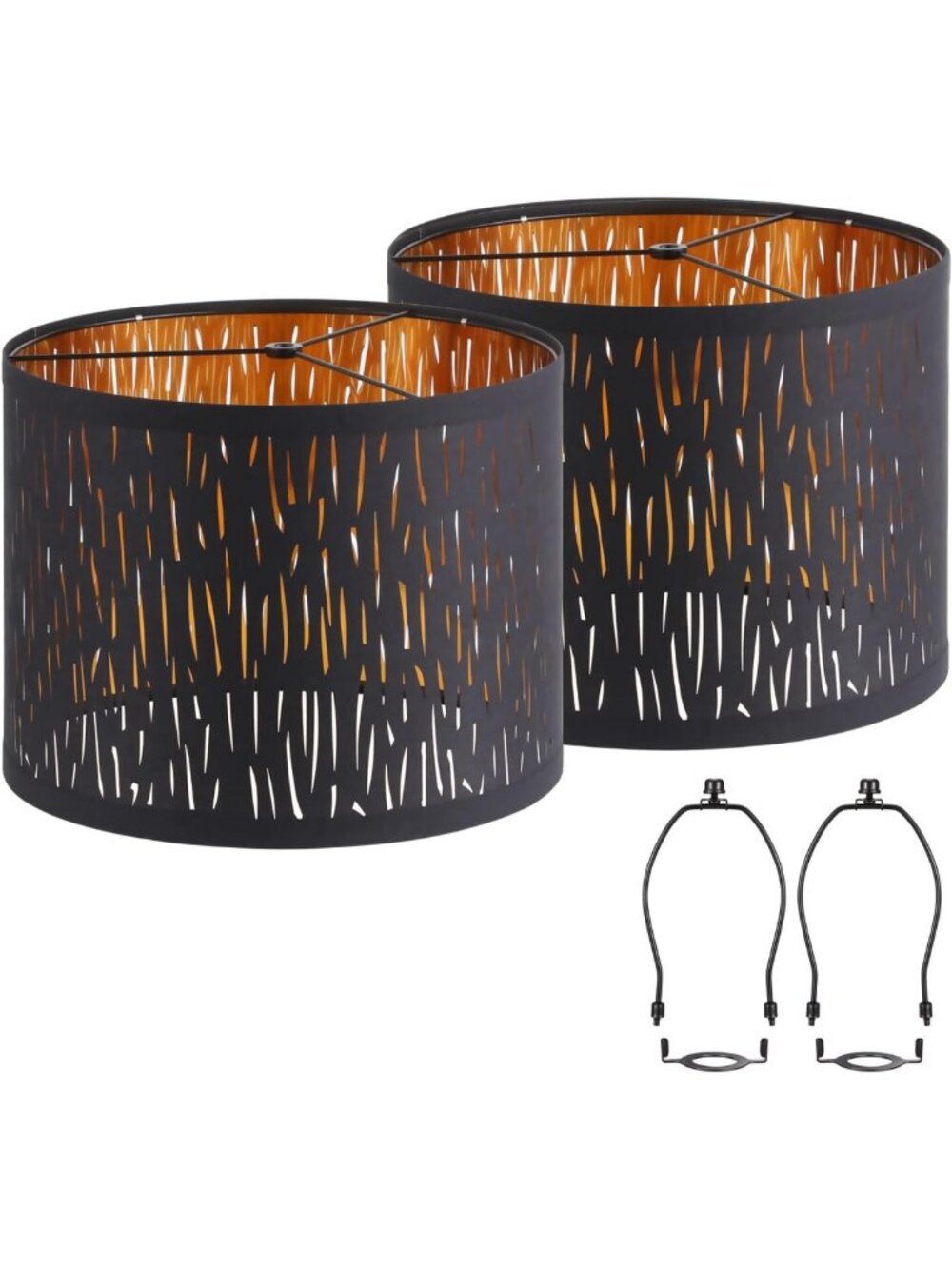 Elegant Black Drum Lampshades Set of 2 - Hollow-Carved Design for Home Decor